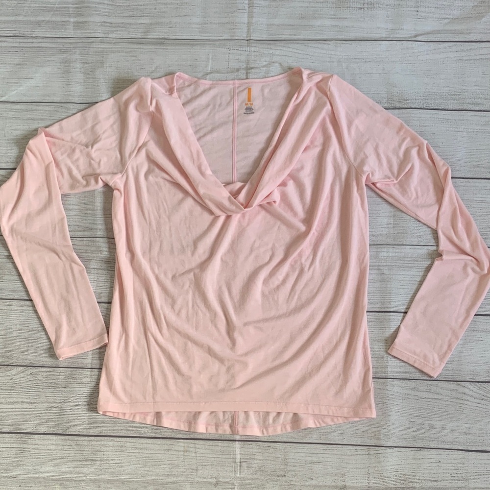 Lucy Light Pink Drape Neck Athleisure Long Sleeve Top